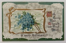 Antique Embossed Birthday Postcard Forget Me Nots Printed in Germany 1914 picture