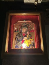 Vintage STUNNING Our Lady Perpetual Help Lit Shrine Shadow Box Religious Art picture