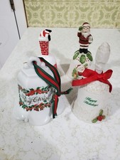 Vintage Christmas Holiday Bells Set of 4 Santa Chimney Wreath Jolly picture