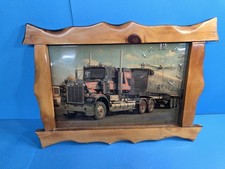 Vintage Kenworth W900 Semi Truck Wall Clock Rustic Wood Masonite Man Cave Workin picture