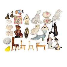 Vintage Miniature Figurine Lot Porcelain Animals Bells Wooden Furniture 26 Set picture