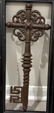 ornate Rustic cast iron skeleton Key Mounted Inside Wooden Frame 22”* 11”* 1” picture