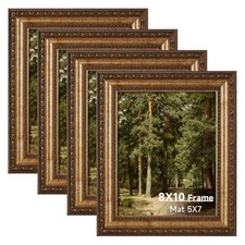 Vintage 8x10 Gold Picture Frames, Matted for 5x7 Prints, Set of 4 Decorative Fra picture