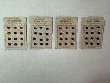 4 Vtg Fashionable Rhinestones For Trimmings On Card Czech Red Green Amber Blue picture