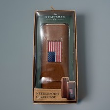 The Kraftsman Co Hand-Stitched Leather Needlepoint Cigar Case Brown USA Flag picture