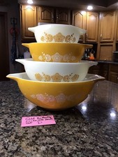 Vintage 1974 Pyrex Butterfly Gold On Opal Cinderella Mixing Bowl SET 1st EDITION picture
