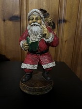 Father Christmas Hand Painted Statue Figure Vintage Wooden FolkArt picture