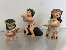 Vintage 60’s Hawaiian Island Pottery Children Luau Ceramic Figurines Signed Rare picture