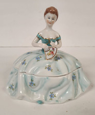 Vintage Limoges Victorian Lady Trinket Box Blue Dress Ballroom Dresser Box picture