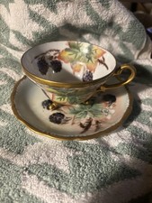 Vintage ?Trimont Sealy China ?Japan Footed Teacup/Saucer Gold Trim Blackberry  picture