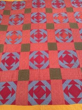 Antique 19th C Diamond In A Square 62” Square Quilt Hand Quilted Pennsylvania picture