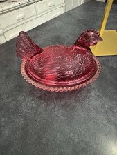 Vintage Rare Indiana Glass Hen on Nest Cranberry 7