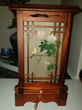 Vintage Oriental Korean Style Carved Wood Art Lamp with 2 different light colors picture