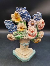 Vintage HUBLEY Delphiniums #490 Cast Iron Flower Basket Door Stop picture