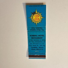 Robbins Motel Restaurant Quality Ct Vandalia IL Vintage Matchbook Cover 4MB116-6 picture