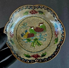 Vintage Chinese Brass Plique A Jour Enamel Bowl Bird Floral Openwork  Dish 111 picture