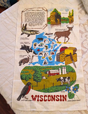 Vintage Kay Dee Wisconsin Printed Scenic State Map Linen Hanging Lake House picture