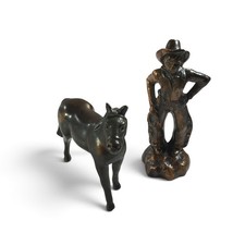 Vintage Western Cowboy and Horse Metal Figurines Bronze Tone Rustic Decor Set picture