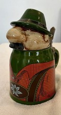 German GERZ GERZIT Vintage Lidded Figural Stein Mustache Man with Hat Mountain picture
