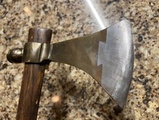 RARE & COMPLETE BRONZE PIPE “smoke” TOMAHAWK WITH DOVETAILED STEEL BIT picture