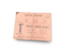Worn Original WWII Mess Hall Card 1939-1945 picture