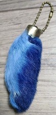 3” 1960s LUCKY Charm USA Vintage Real RABBIT'S FOOT Keychain Blue Large Hippie  picture
