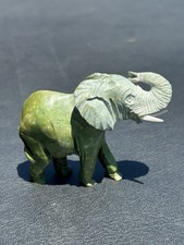 Vintage Hand Carved Green Verdite Sttone Elephant 3” Long picture