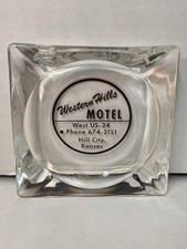 Vintage Western Hills Motel Ashtray Hill City KS US-24 Hwy 24 Glass Advertising picture