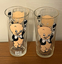 Pepsi Collector Series Porky Pig Looney Tunes Decorated Glass Tumblers Set of 2 picture