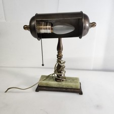 Vintage Jadeite Marble Lamp Green Brass Art Deco Desk/Table Lamp picture