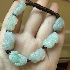 Certified Untreated Grade A Jadeite 天然緬甸翡翠 种水手工貔貅手串 picture