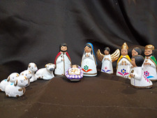 Vintage Hand-Painted clay Nativity Set 13 Pc Mary Joseph Baby Jesus Animals picture