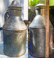 VINTAGE SINTON DAIRY COLORADO SPRINGS GALVANIZED MILK CAN W/LID & CHAIN 16” picture