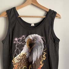 Vtg 80s 3d emblem Harley-Davidson Eagle Graphic Black Tank Top T-Shirt Size S picture