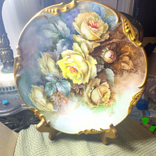 Hand-painted porcelain plate titled 'Yellow Roses' by J. F. Williams picture