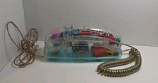 80s RETRO CLEAR NEON BLUE UNISONIC PHONE 6900 NOVELTY SEE THROUGH TELEPHONE picture