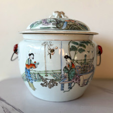 Chinese Famille Rose Porcelain Covered Jar Kamcheng Ladies Poem Republic Period  picture