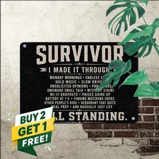 Tough Survivor Frameless Black Metal Sign Bold Motivational Wall Decor picture