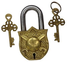 Sword & Shield Engraved Antique Vintage Style Door Lock Handmade Brass Padlock picture