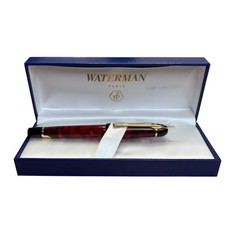 New Waterman Paris Rollerball Pen Red Marble Gold Trim w/ Original Box Black Ink picture