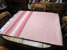 Pendleton Pink Stripe 100% Virgin Wool Satin Trim Winter Blanket Vintage 1950's picture