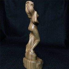 Natural Sandalwood Carved Slim Girl Statue Wood Figure Art Model Sculpture Decor picture