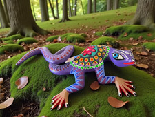 Oaxacan Alebrije Large Lizard Iguana Copal Wood Carving Multicolor Folk Art picture
