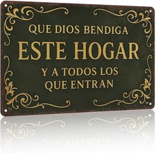Que Dios Bendiga Este Hogar Spanish Vintage Tin Metal Signs Home Décor 8x12in  picture
