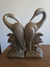 Vintage Solid Brass Egret Crane Heron Birds Bookends 1991 Made In Korea Set of 2 picture