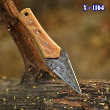 Mini handmade Damascus Fix Blade hunting dagger boot knife Double edged Tactical picture