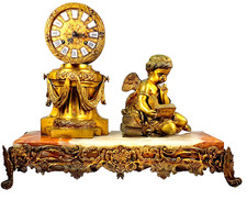 Antique mantel clock, France, bronze, onyx, Louis XVI, large bell, 25 kg picture