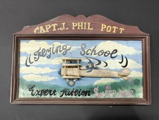 Vintage Capt. J. Phil Pott Flying School Wooden Hanging Sign - 3D Aviation Art picture