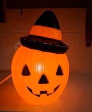 Vintage Jack-O-Lantern Lighted Blow Mold With Hat Halloween Decor Works 8