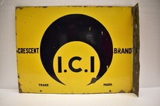 Vintage ICI Crescent Brand Enamel Advertising Sign Yellow Black 20x15 Industrial picture